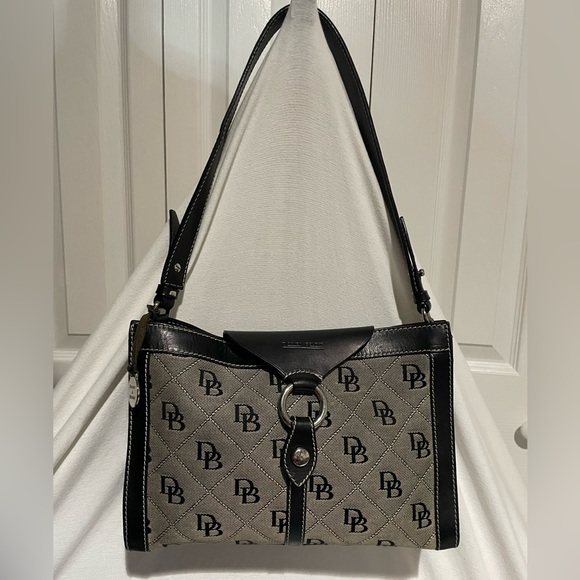 DOONEY AND BOURKE large ring flap grey and black canvas with black leather trim - Picture 12 of 16